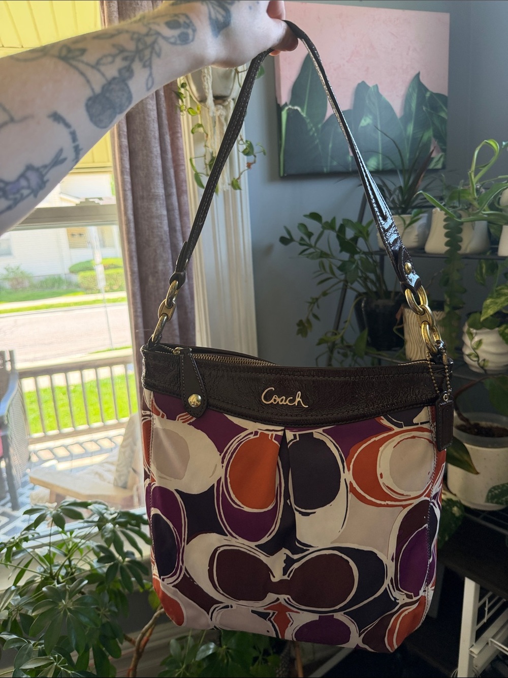 Coach Ashley Hand Scarf Print Hippie Shoulder Bag